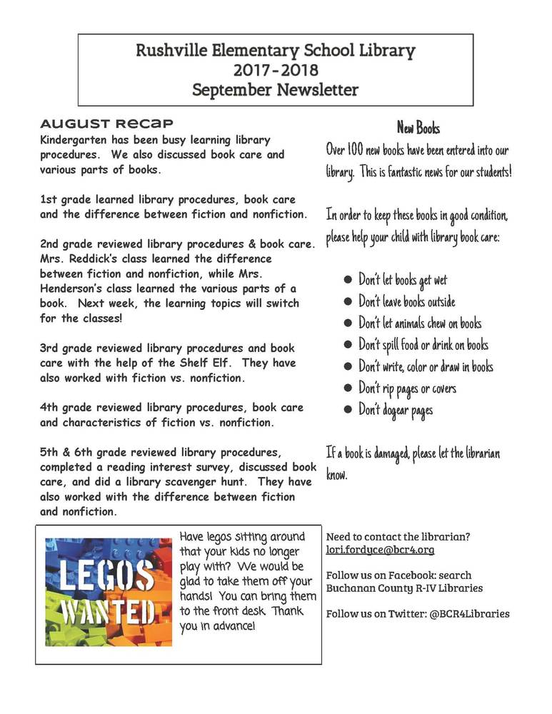 Rushville Elementary Library September Newsletter